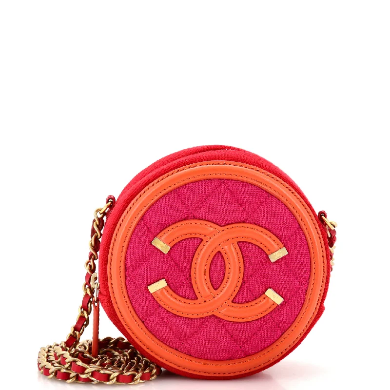 Filigree Round Clutch with Chain Quilted Jersey with Lambskin Mini Polo Neck Jersey Top