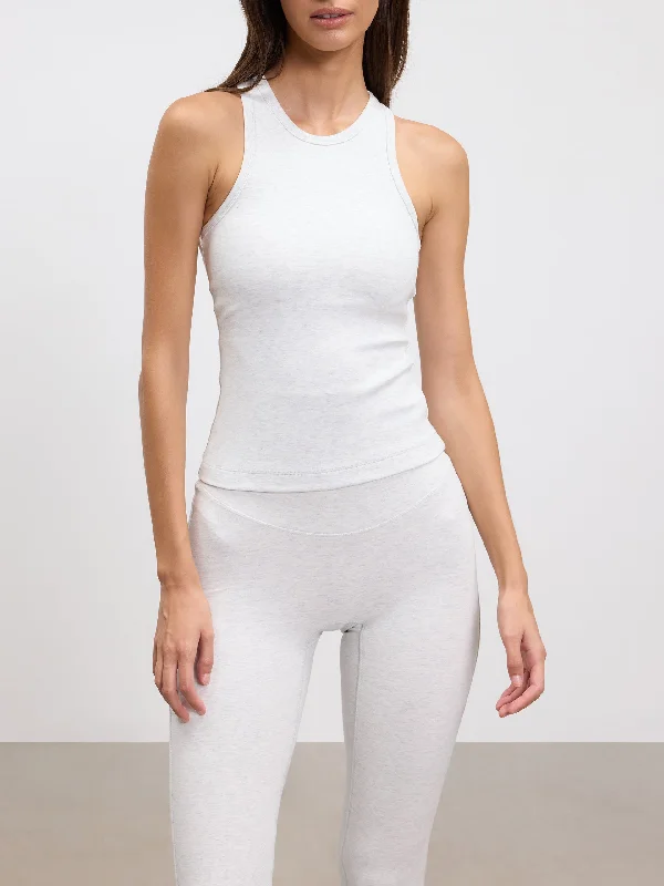 Womens Brushed Cotton Jersey Racer Vest in Marl Grey Cream Jersey Tee