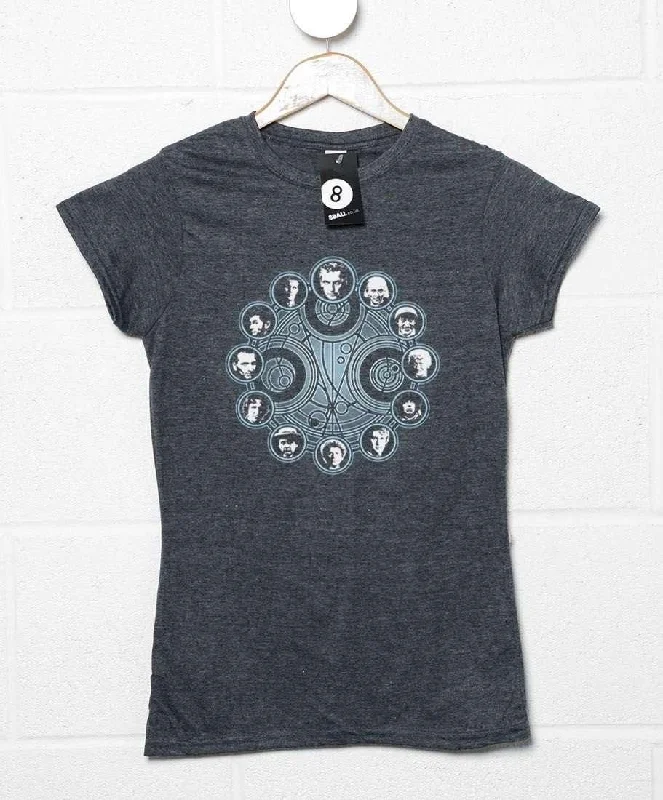 All 12 Doctors Clock Face Womens Fitted T-Shirt Houndstooth Herringbone Solid