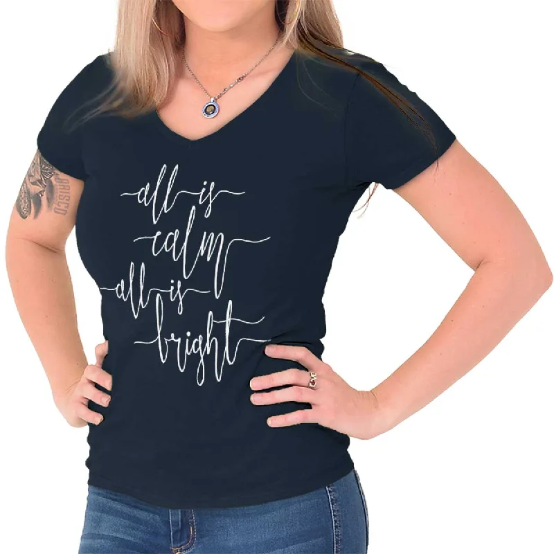 All Is Bright Junior Fit V-Neck T-Shirt Terry Blend Velvet Blend Canvas Blend