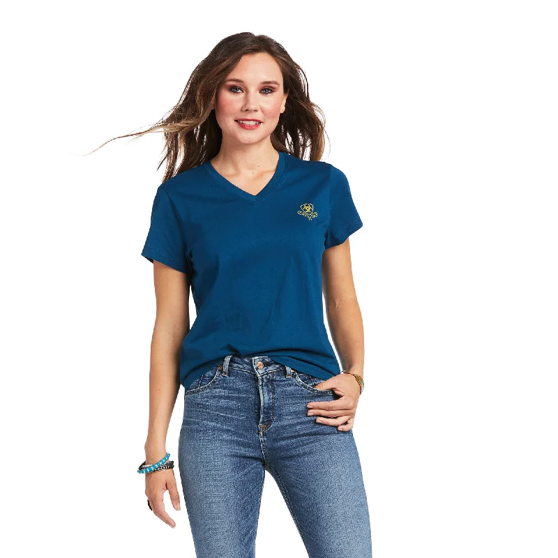 Ariat Ladies R.E.A.L™ Vintage Sunburst Blue Opal T-Shirt 10039771 Collared Crew Neck Turtle Neck