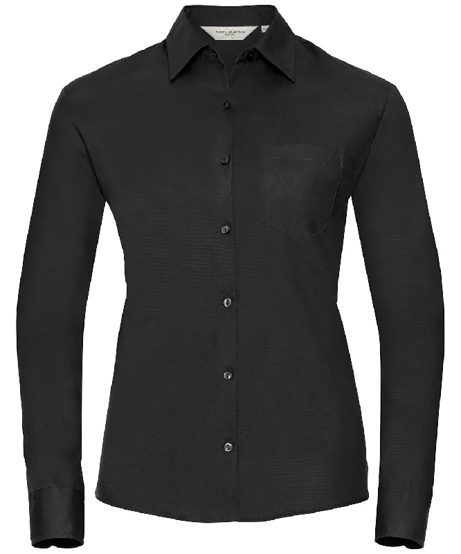 Black - Women's long sleeve 100% cotton poplin shirt Casual Formal Business