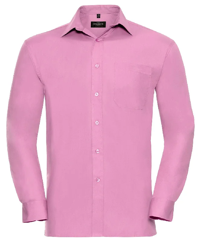 Bright Pink - Long sleeve pure cotton easycare poplin shirt Chenille Blend Fleece Blend Nylon Blend