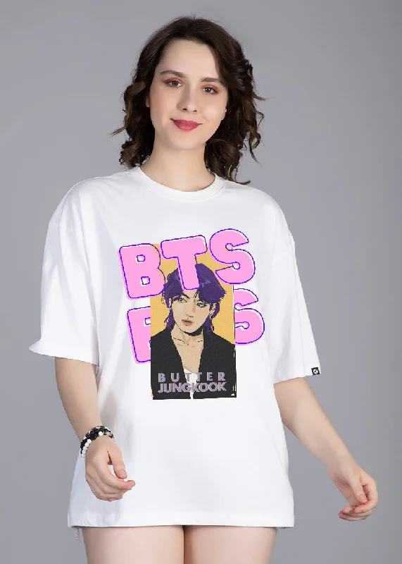 Butter Jungkook Women Oversized Printed T-Shirt Nylon Fabric Polyester Fabric Spandex Fabric