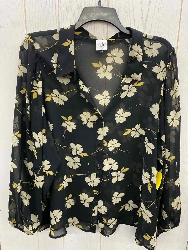 CABi Black Womens Size 18/20 Shirt Solid Color Striped Floral