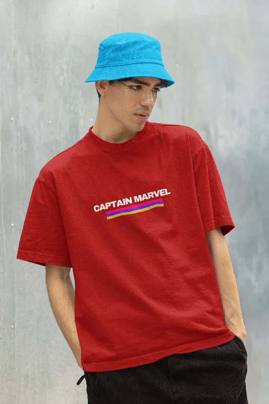 Captain Marvel Oversized T-shirt for Men Real Fur Shearling Chenille