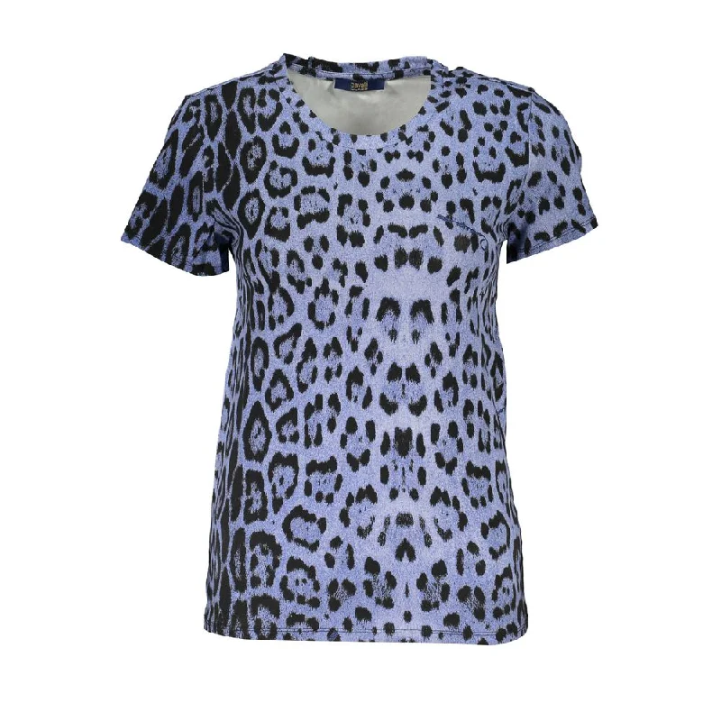 Cavalli Class Light Blue Cotton Tops & T-Shirt Fashionable Trendy Casual