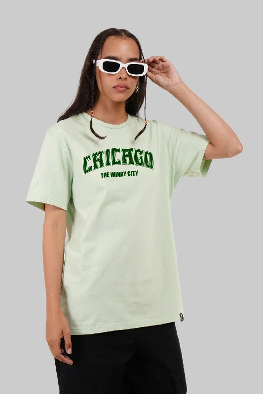 Chicago The Windy City Pastel Green Boyfriend Fit T-Shirt Women Striped Floral Plaid