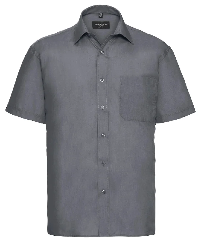 Convoy Grey - Short sleeve polycotton easycare poplin shirt Terry Blend Velvet Blend Canvas Blend