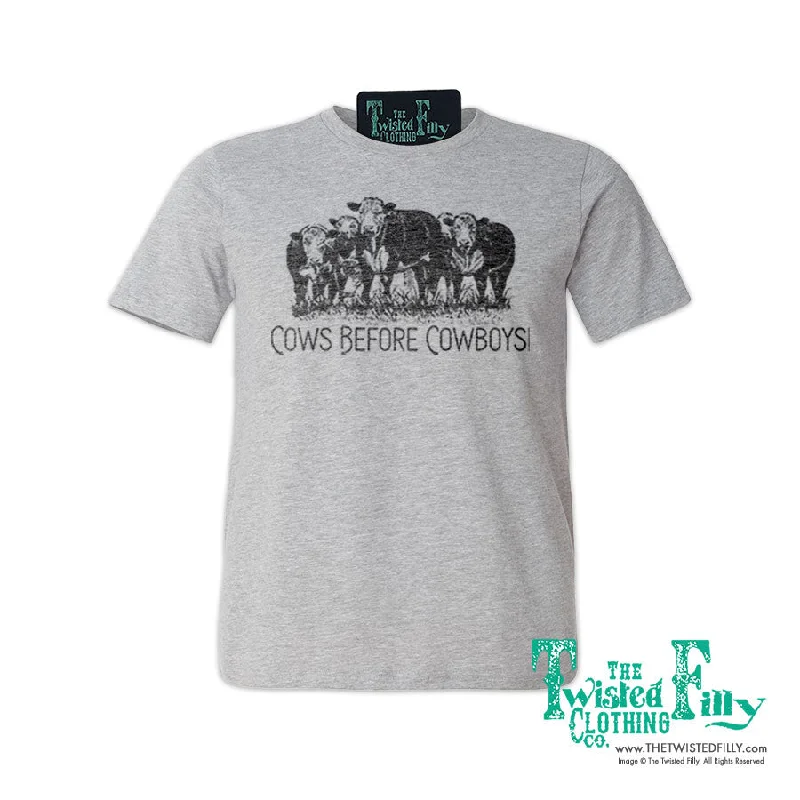 Cows Before Cowboys - S/S Adult Crew Neck Womens Tee - Assorted Colors Spandex Blend Rayon Blend Denim Blend