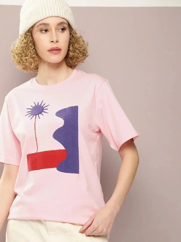 Dillinger Pink Graphic Oversized T-Shirt-WMNCR425PINK-XS Notch Collar Peter Pan Collar Cowl Neck