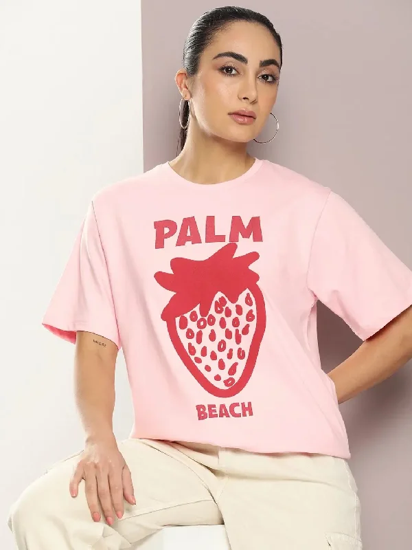 Dillinger Pink Graphic Oversized T-Shirt-WMNCR427PINK-XS Jersey Fabric Tulle Fabric Batik Fabric