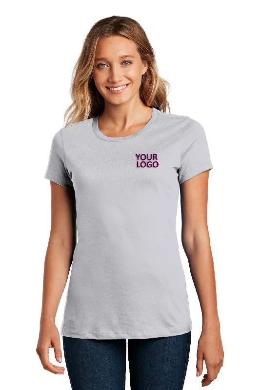 District Made Ladies Perfect Weight Crew Tee's, Silver Boxy Fit Fitted Loose