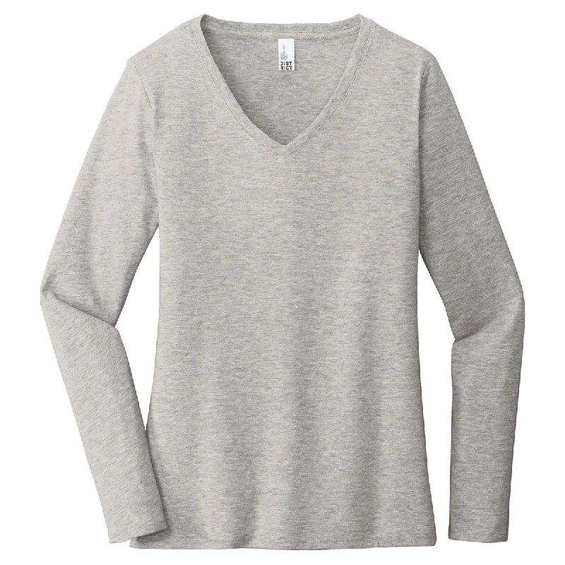 District Women's Light Heather Grey Very Important Tee Long Sleeve V-Neck Satin Blend Silk Blend Wool Blend