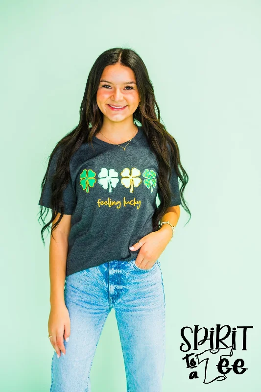 Feeling Lucky Clovers T-Shirt Chenille Blend Fleece Blend Nylon Blend