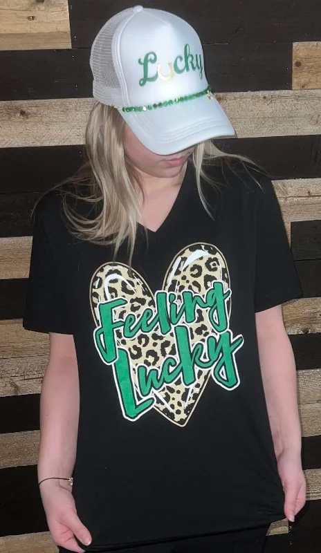 Feeling Lucky on Leopard Heart T-Shirt Plaid T-Shirt Polka Dot Checkered