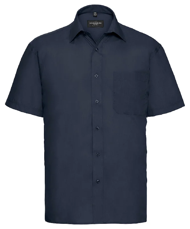 French Navy - Short sleeve polycotton easycare poplin shirt Cashmere Blend Cotton Blend Poly Blend