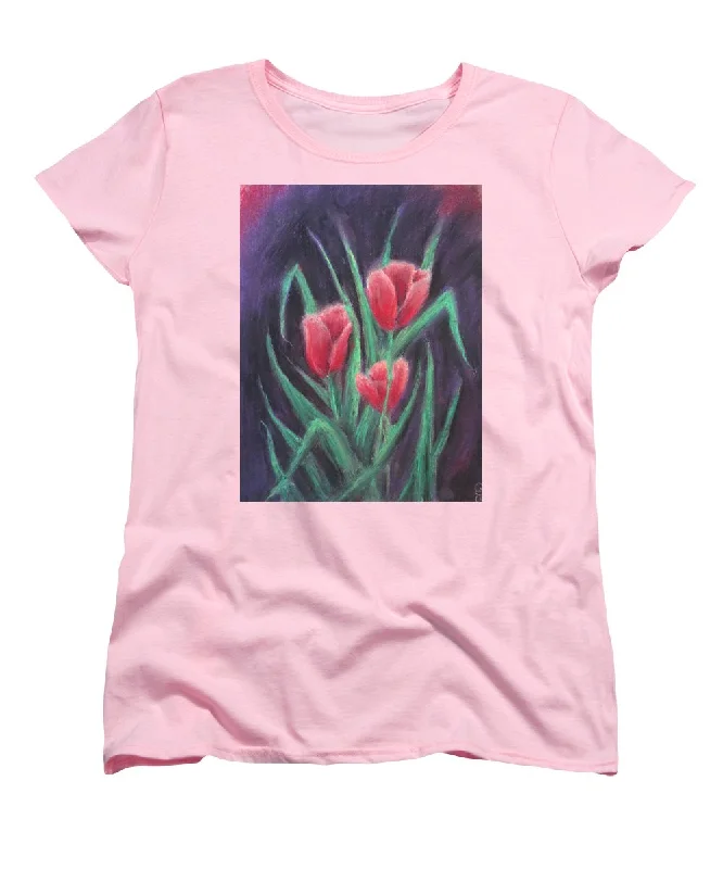Gathering of Tulips ~ Women's T-Shirt (Standard Fit) Zippered Buttoned Snapped