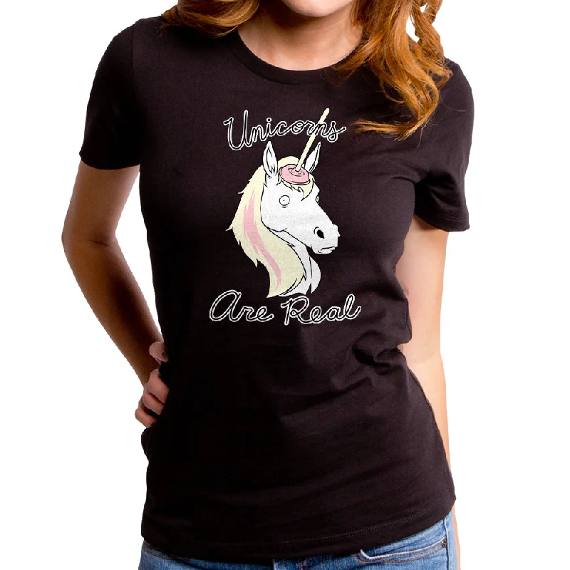 Unicorns Are Real Women's T-Shirt Front Pockets Side Pockets Patch Pockets