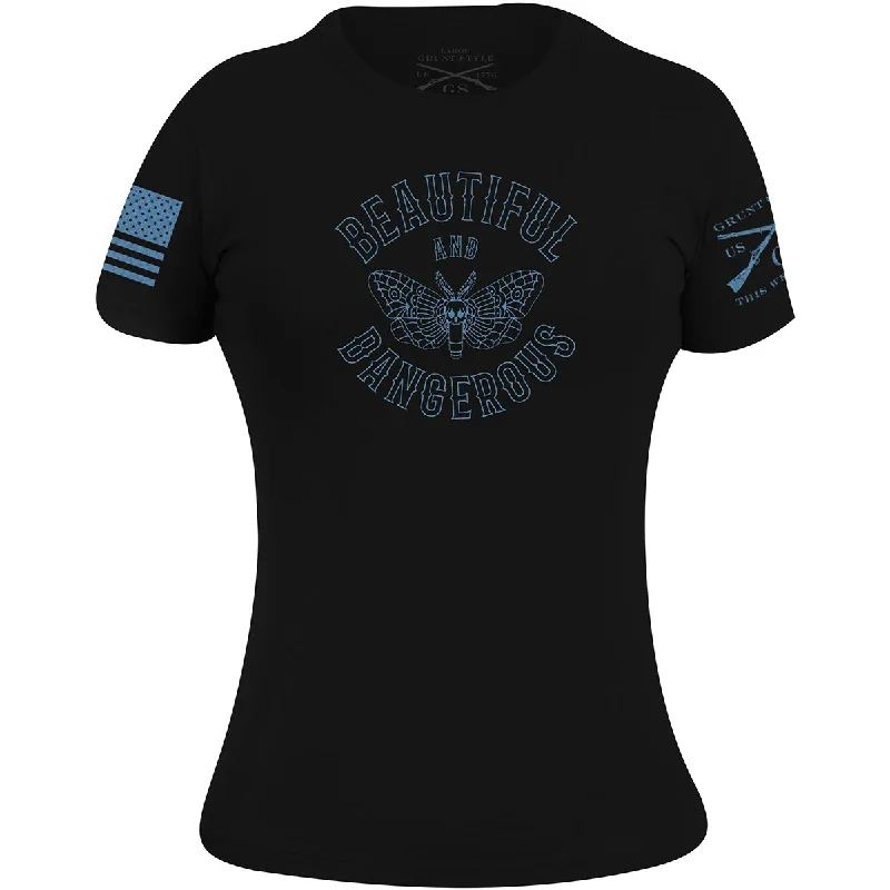 Grunt Style Women's Beautiful and Dangerous T-Shirt - Black Spandex Blend Rayon Blend Denim Blend