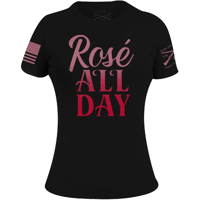 Grunt Style Women's Rosé All Day T-Shirt - Black Notch Collar Peter Pan Collar Cowl Neck