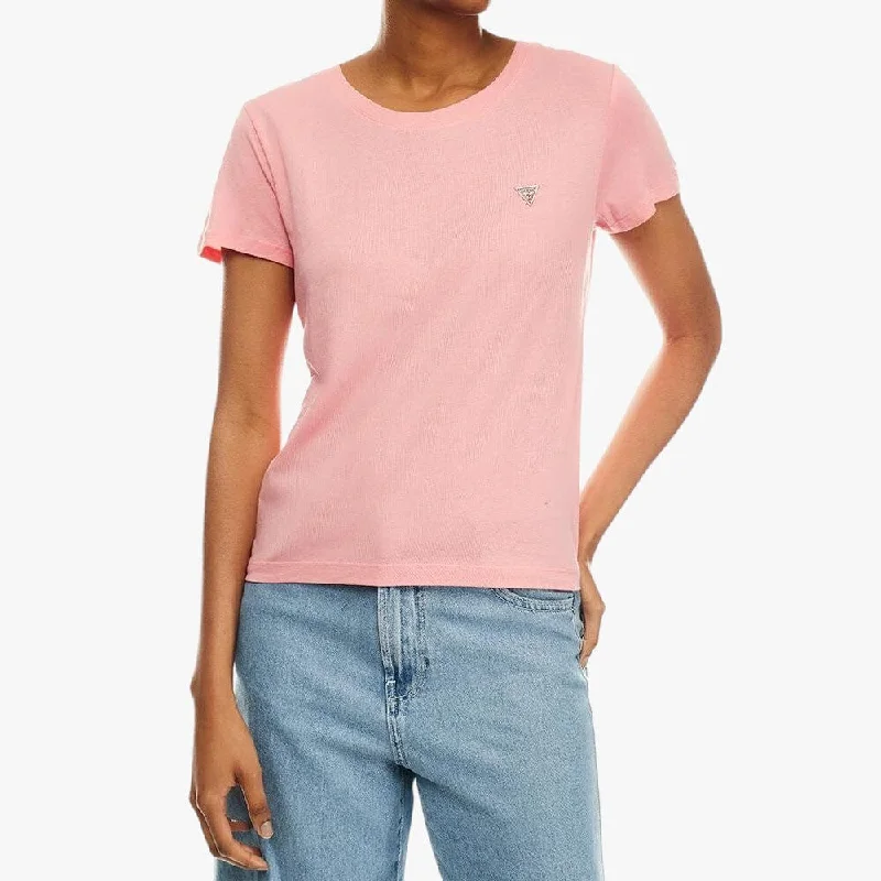 Guess Womens Logo Baby Short Sleeve Tee Love Song Pink Welt Pockets Slit Pockets Flap Pockets