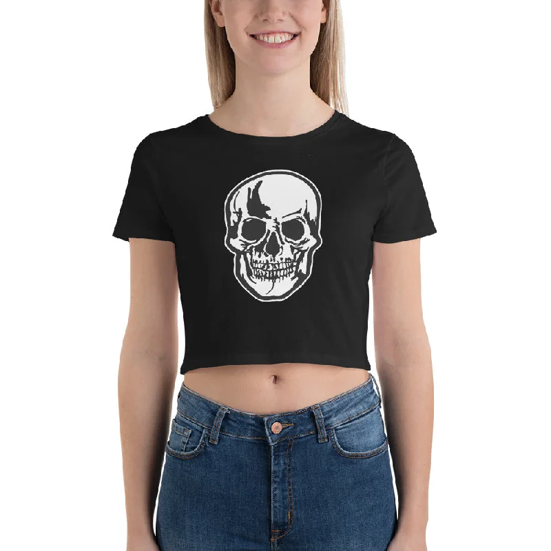 Halloween Oddities Human Skull Women’s Crop Tee Fashionable Trendy Casual