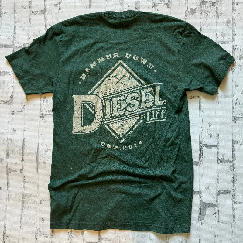 Hammer Down “Diesel Life" Short Sleeve T-shirt - Forest Green Seamless Knitted Crochet