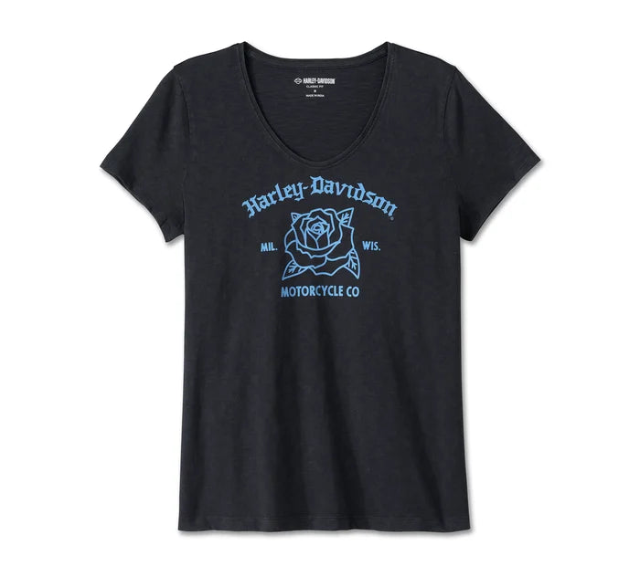 Harley-Davidson® Women's United V-Neck Rosebud Tee Seamless Knitted Crochet