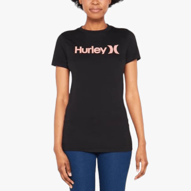 Hurley Ladies Oao Solid Seasonal Short Sleeve Tee Black Faux Fur Fabric Real Fur Fabric Shearling Fabric