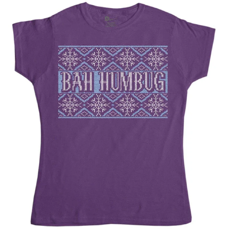 Knitted Jumper Style Bah Humbug Womens Fitted T-Shirt Elasticated Padded Insulated
