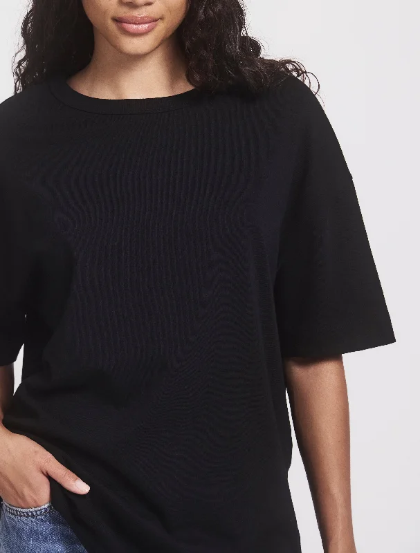 Lena Oversized T-Shirt in Black Fleece Nylon Spandex