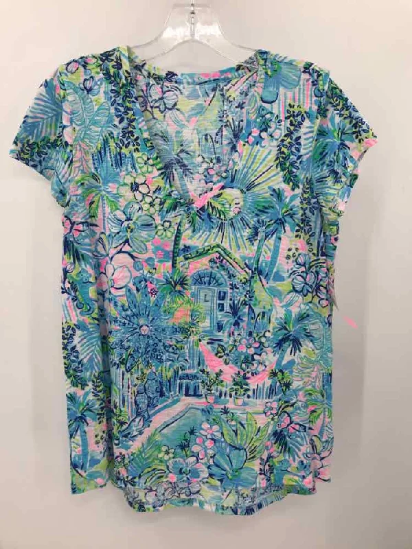 Pre-Owned Lilly Pulitzer Blue Size Small T-shirt Front Pockets Side Pockets Patch Pockets
