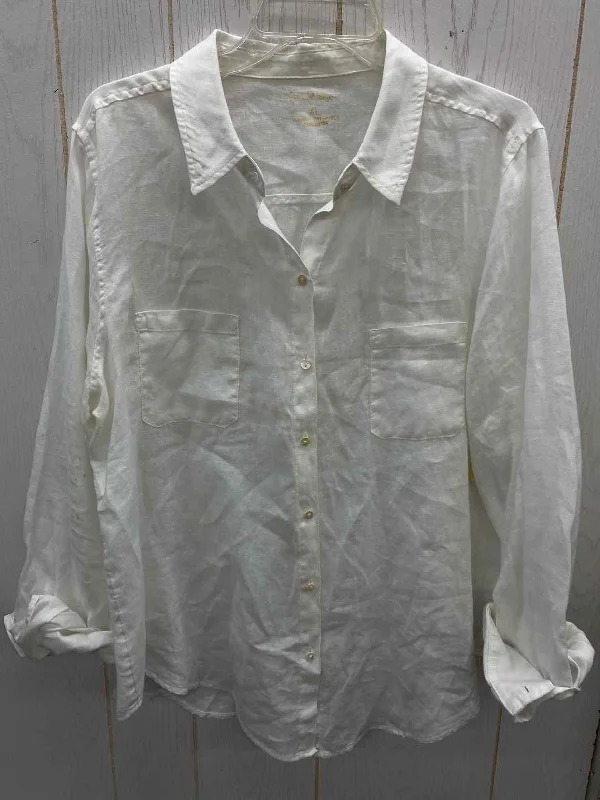 Lilly Pulitzer White Womens Size L Shirt Real Fur Shearling Chenille