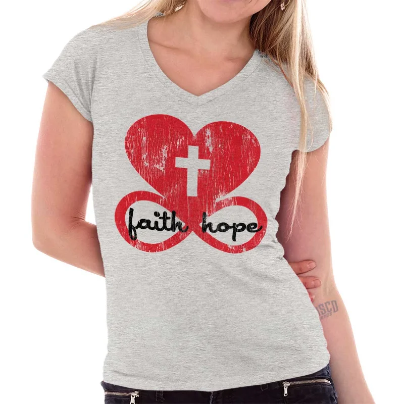 Love Faith Hope Junior Fit V-Neck T-Shirt Hooded Caped Shawl Collar