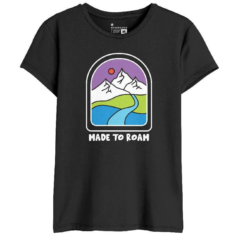 Made To Roam Graphic Printed Women Tshirt Hooded Caped Shawl Collar