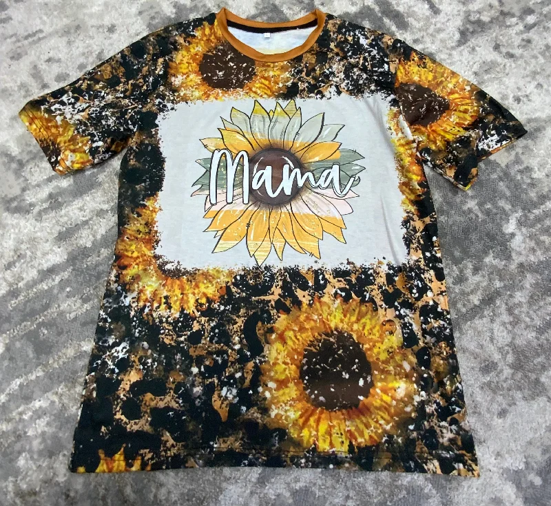 Mama Sunflower Stripes Design- Cheetah-Sunflower-Bleached T-shirt Rayon Velvet Corduroy