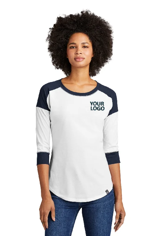 New Era Ladies Heritage Blend 3/4-Sleeve Baseball Printed Tee's, True Navy/ White Faux Fur Fabric Real Fur Fabric Shearling Fabric
