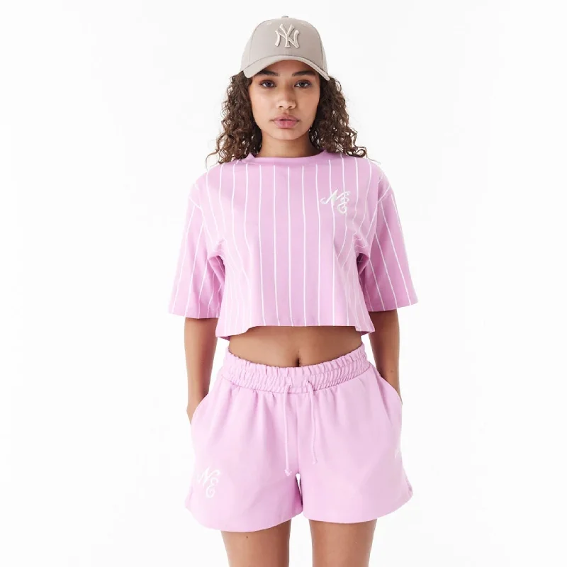 New Era Pinstripe Pink Womens Crop T-Shirt Elegant Classic Vintage