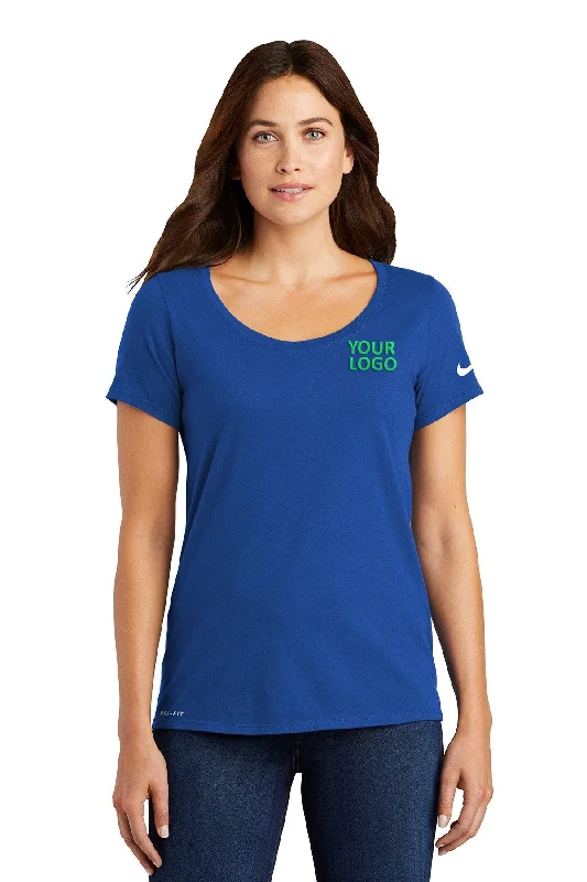 Nike Ladies DriFIT CottonPoly Scoop Neck Custom Tees, Rush Blue Front Pockets Side Pockets Patch Pockets