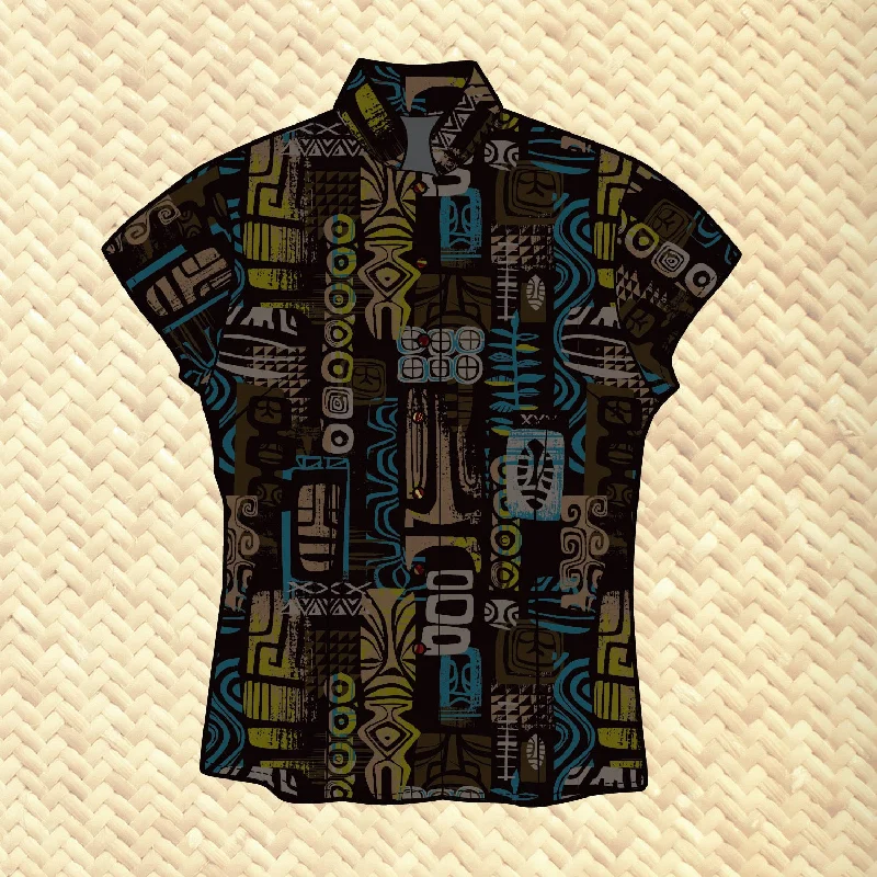 'Oceanika' Classic Aloha Button Up-Shirt - Womens - Pre-Order Plaid T-Shirt Polka Dot Checkered