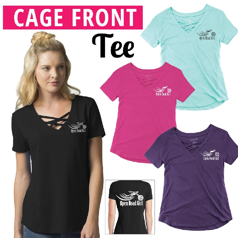 Open Road Girl Cage Front T-Shirt, 4 COLORS Fleece Fabric Down Fabric Feather Fabric