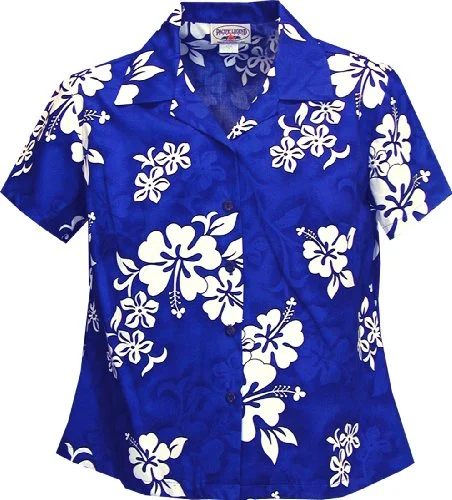 Pacific Legend Women's Shadow White Hibiscus Fitted Shirt Cozy Warm Stylish