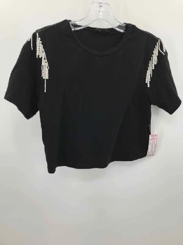 Pre-Owned Paper Moon Black Size Small Embellished T-shirt Wool Fabric Cashmere Fabric Tweed Fabric