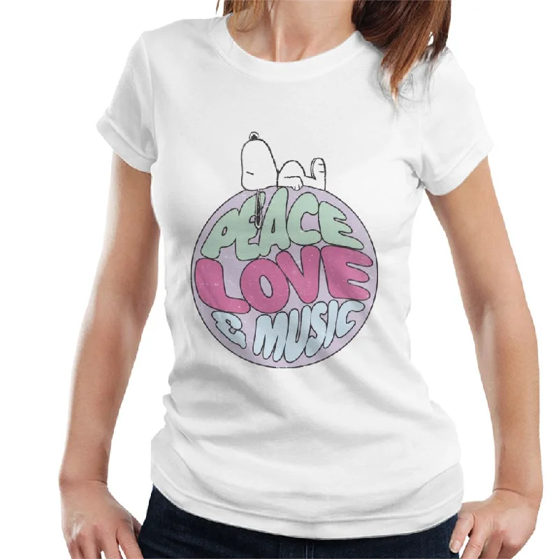 Peanuts Snoopy Peace Love And Music Women's T-Shirt Oversized T-Shirt Spandex breathable