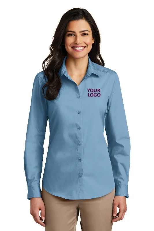 Port Authority Ladies Carefree Poplin Customized Shirts, Carolina Blue Elegant Classic Vintage