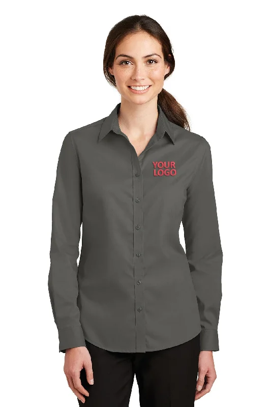 Port Authority Ladies SuperPro Custom Twill Shirts, Sterling Grey Chenille Blend Fleece Blend Nylon Blend