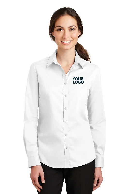 Port Authority Ladies SuperPro Custom Twill Shirts, White Graphic Embroidered Appliqued
