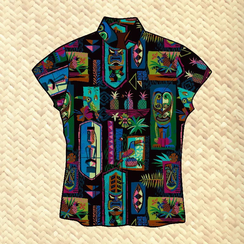 LAST CHANCE, 'Gateway to Tiki - Lush Canopy Edition' Classic Aloha Button Up-Shirt - Womens Graphic Embroidered Appliqued