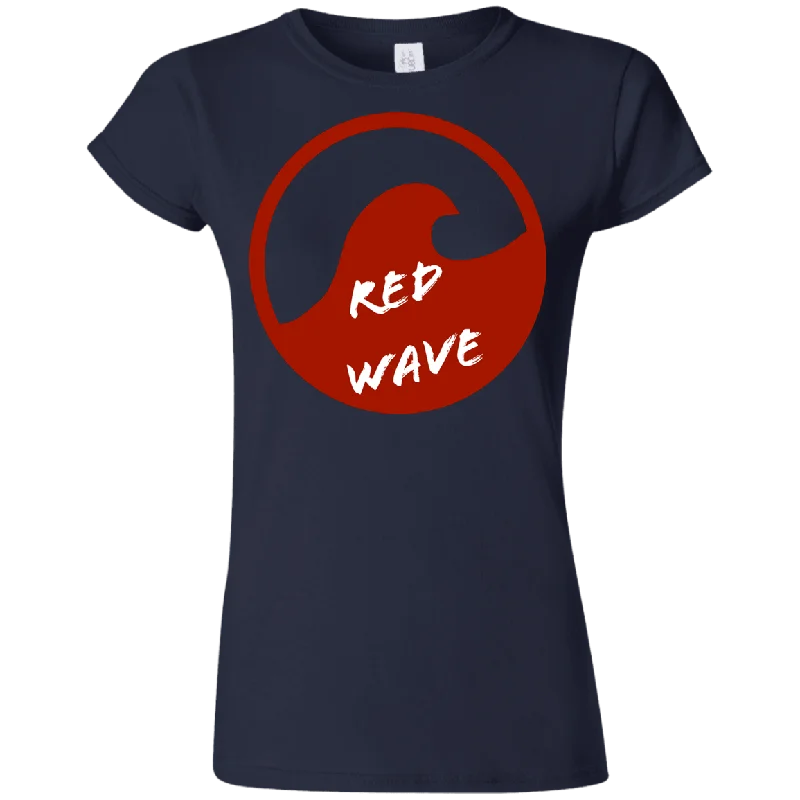 Red Wave Trump Ladies' T-Shirt Notch Collar Peter Pan Collar Cowl Neck